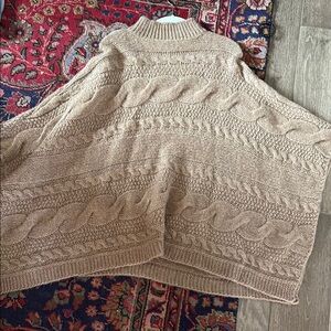 Anthropology Tan Cable Knit Shrug with Intricate Patterns